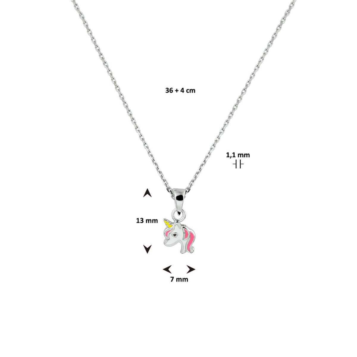 Fantasy Collection Collier eenhoorn 36 + 4 cm zilver
