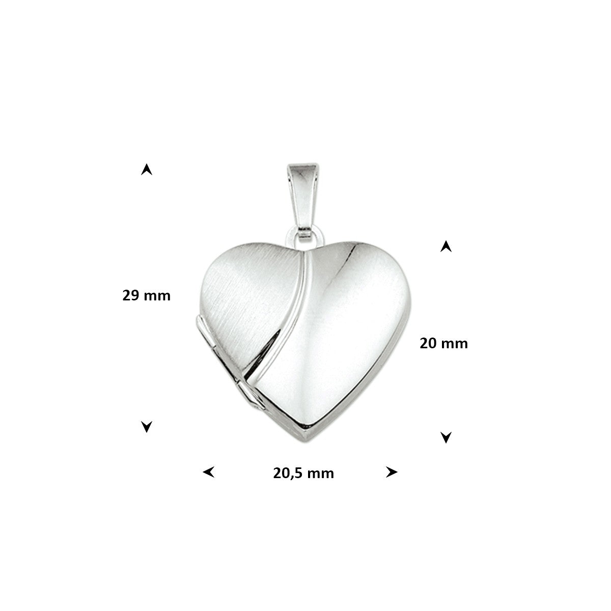 Medaillon hart poli/mat 20 mm gerhodineerd zilver – 1330049