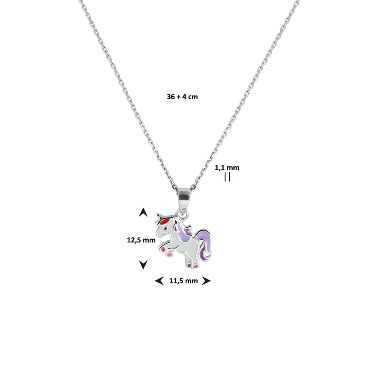 Fantasy Collection Collier emaille eenhoorn 36 + 4 cm zilver