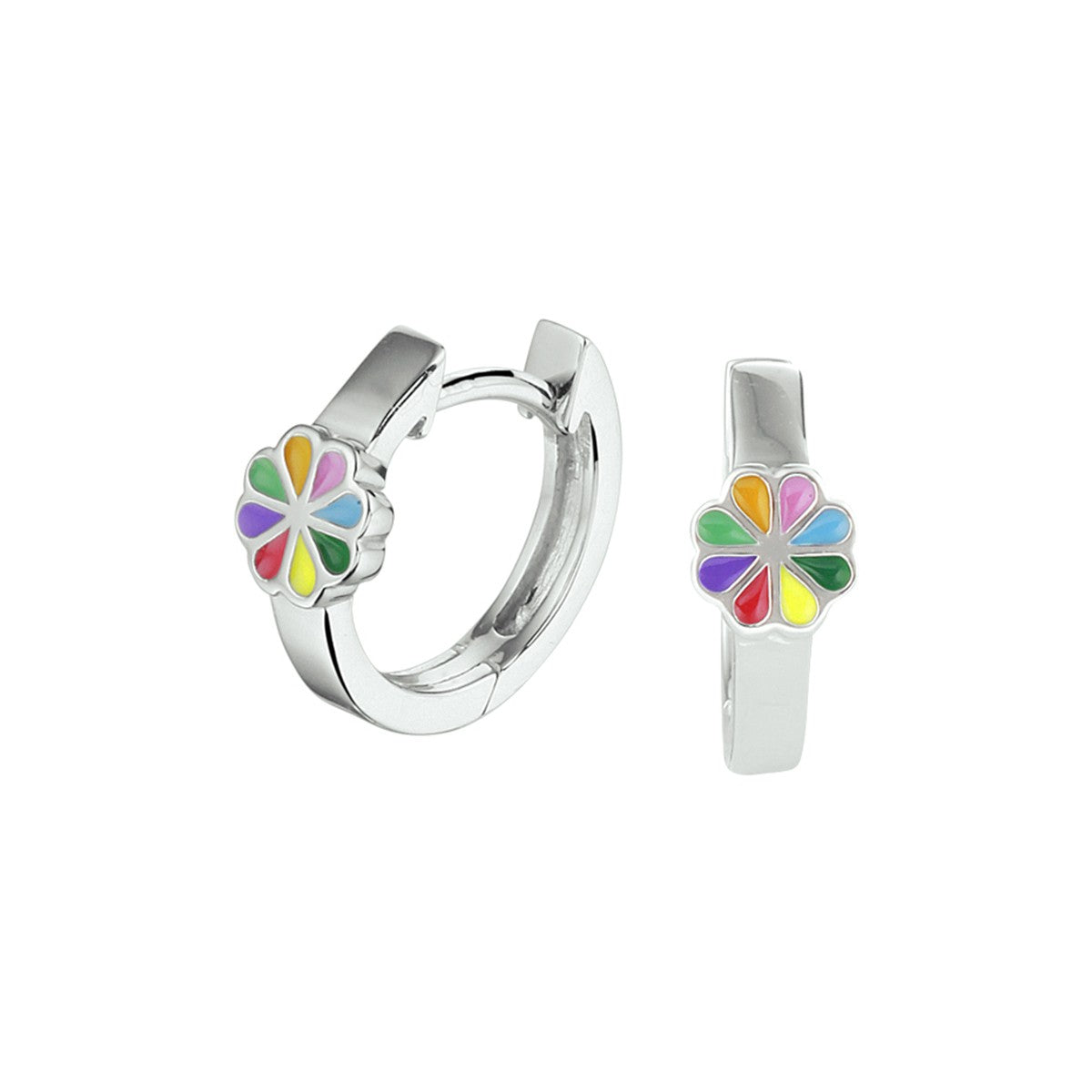 Fantasy Collection Oorbellen bloem emaille 12,5 mm zilver