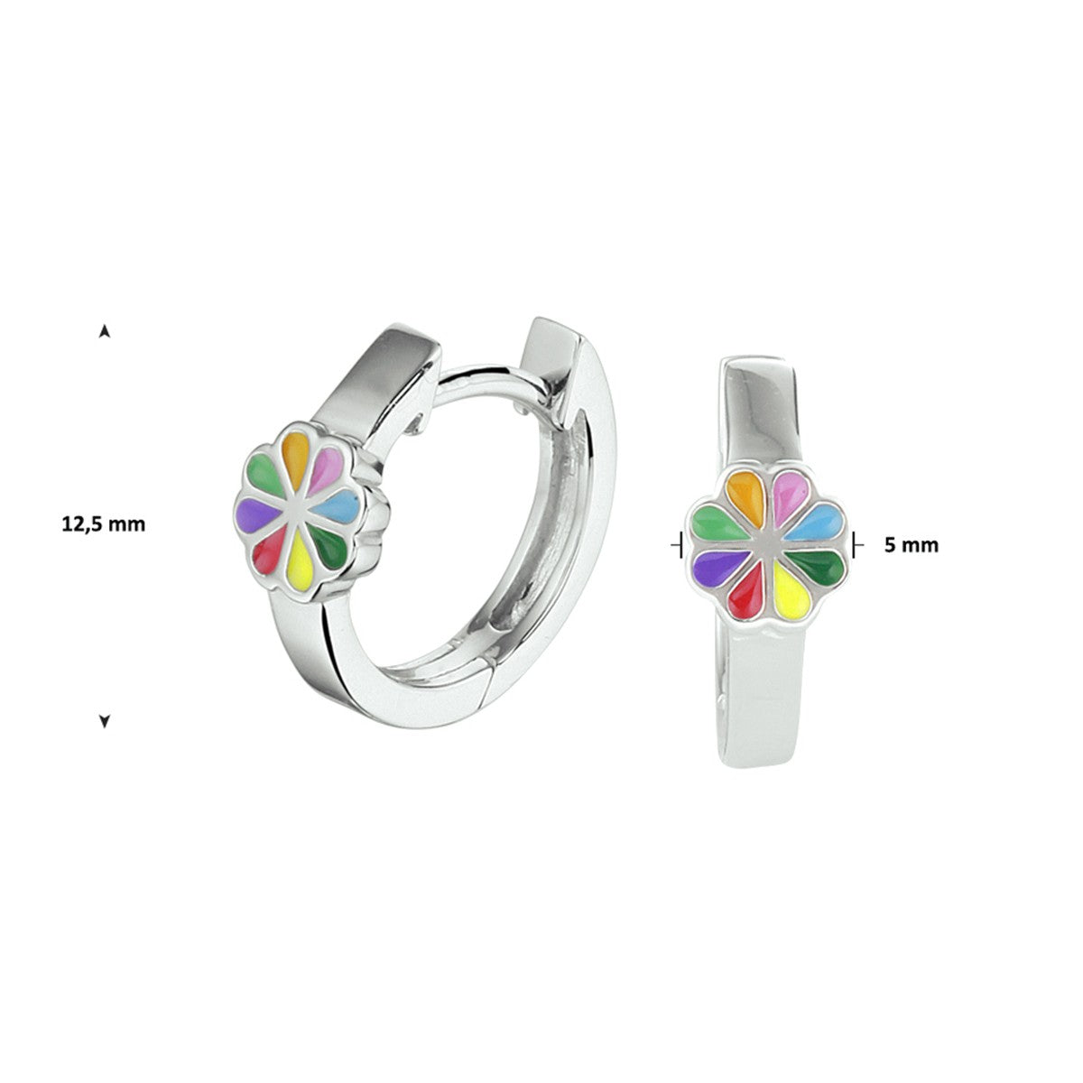 Fantasy Collection Oorbellen bloem emaille 12,5 mm zilver