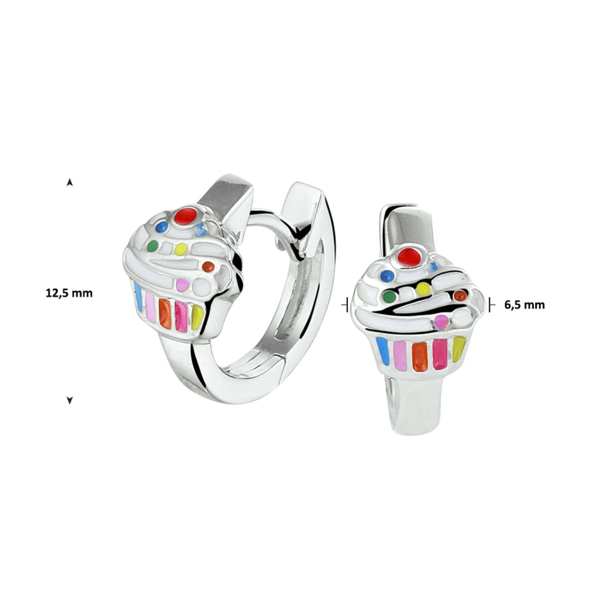 Fantasy Collection Oorbellen cupcake emaille zilver
