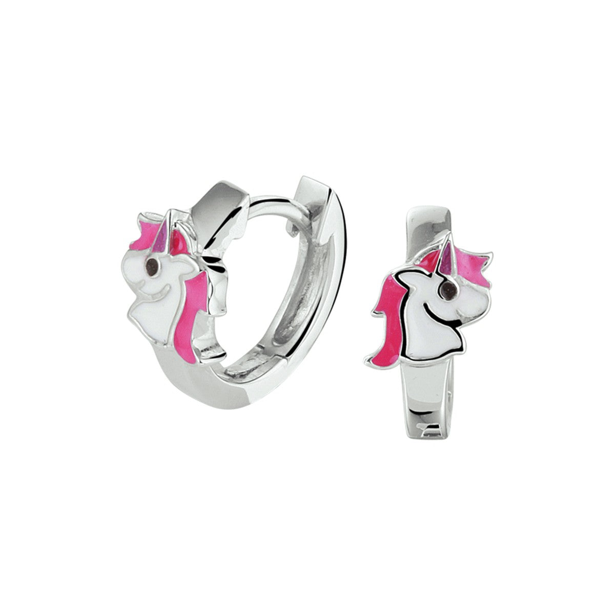 Fantasy Collection Oorbellen emaille eenhoorn 12,5 mm zilver