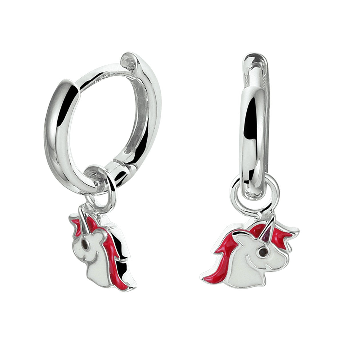 Fantasy Collection Oorbellen emaille eenhoorn 12 mm zilver