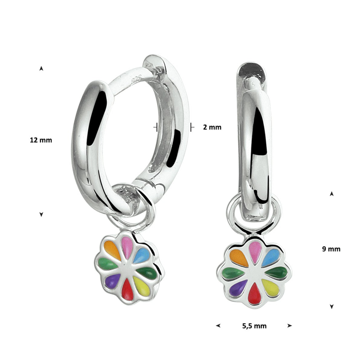 Fantasy Collection Oorbellen bloem emaille zilver