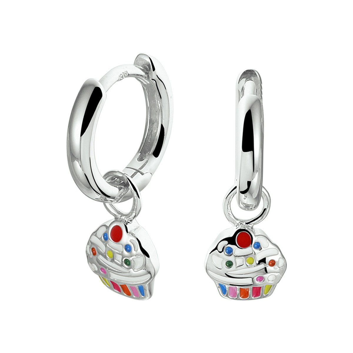 Fantasy Collection Oorbellen cupcake emaille zilver