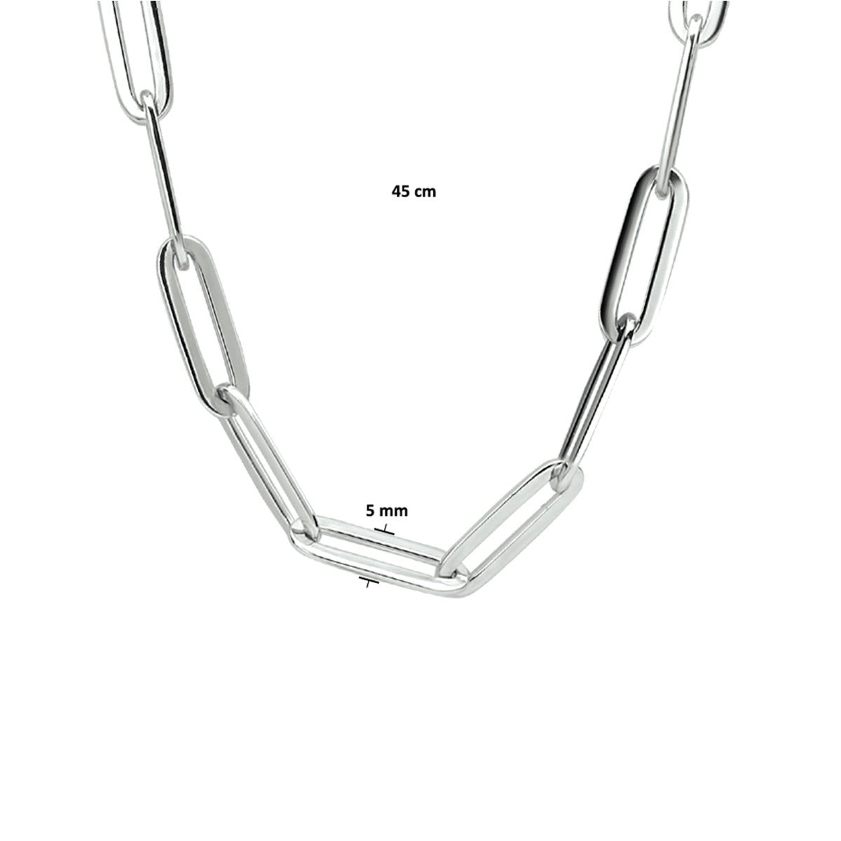 Fantasy Collection Collier paperclip vierkante buis 5,0 mm 45 cm zilver