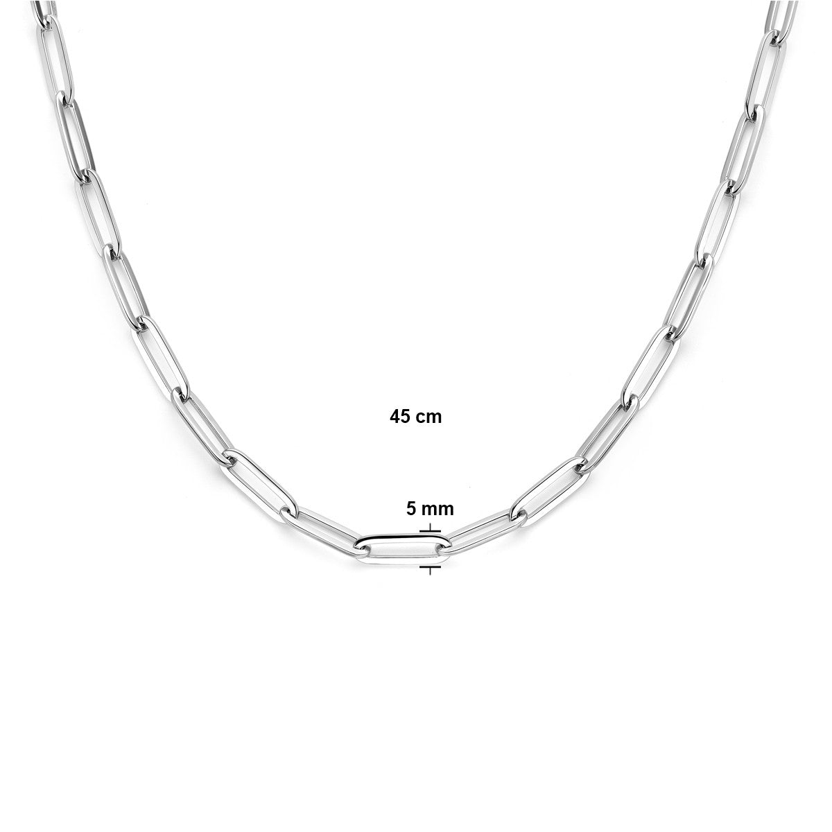 Fantasy Collection Collier paperclip vierkante buis 5,0 mm 45 cm zilver