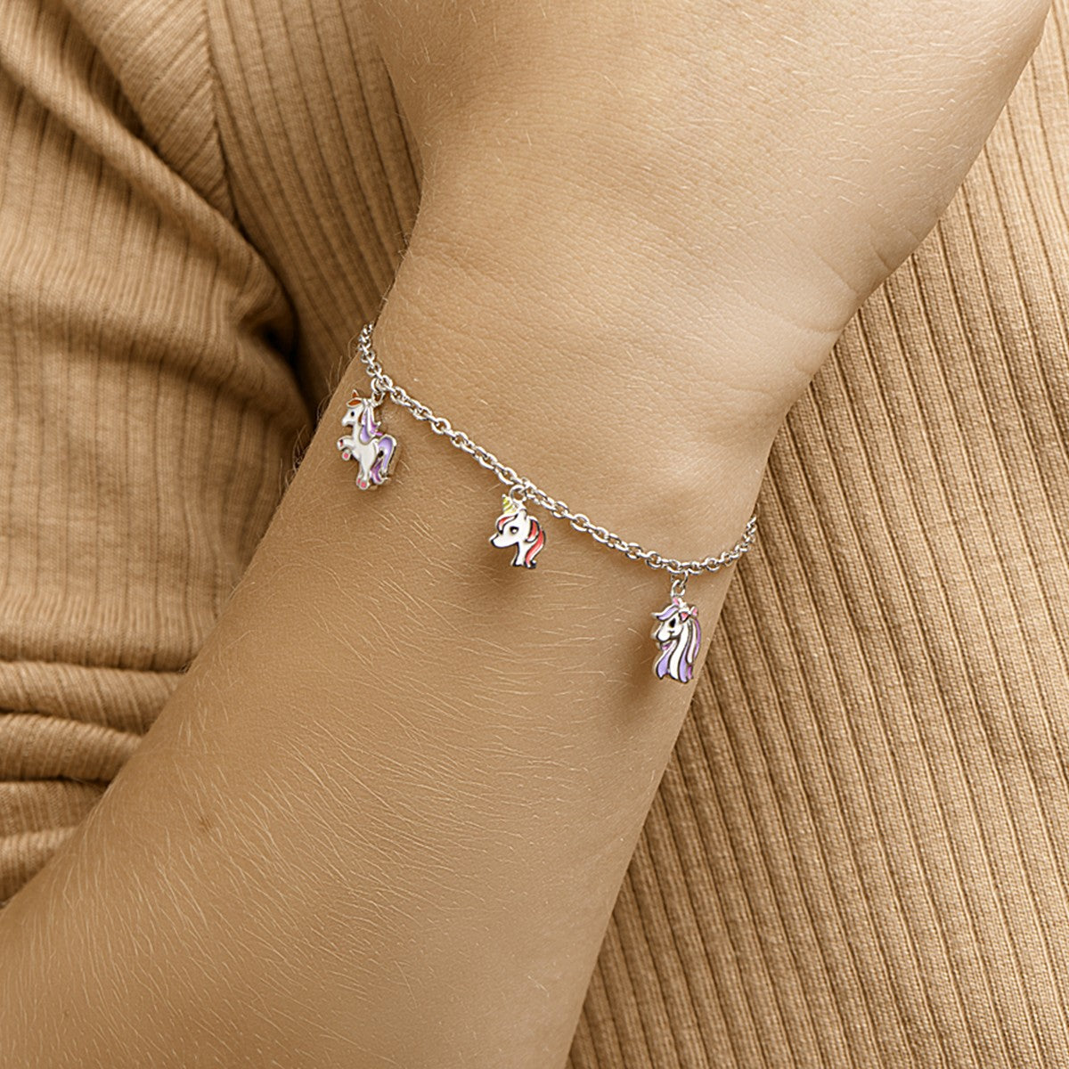 Fantasy Collection Armband eenhoorn emaille 13 + 3 cm zilver