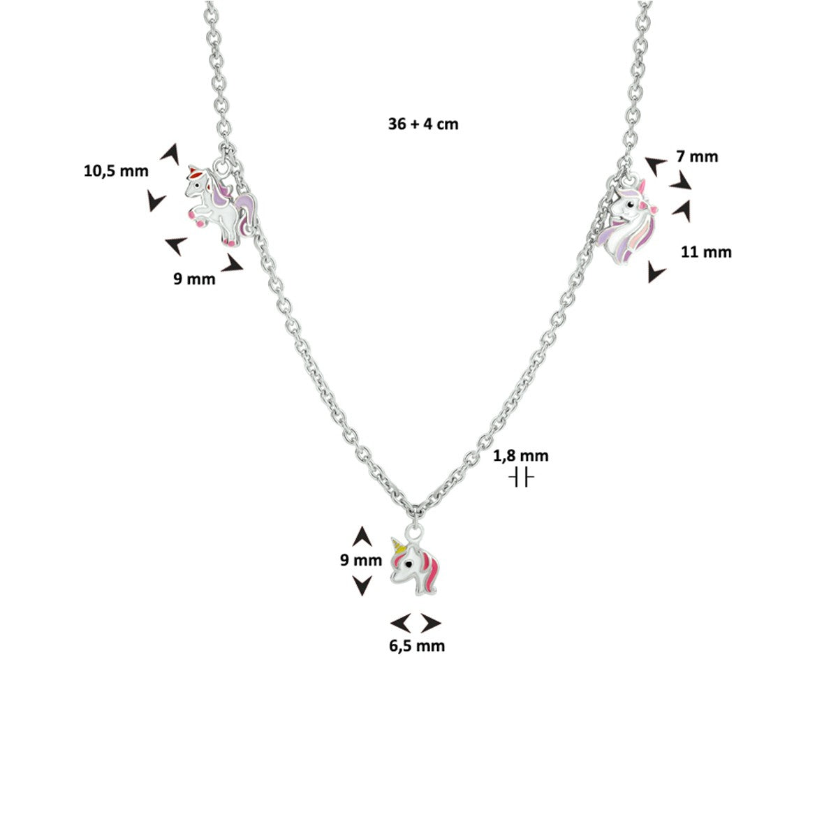 Fantasy Collection Collier eenhoorn emaille 36 + 4 cm zilver