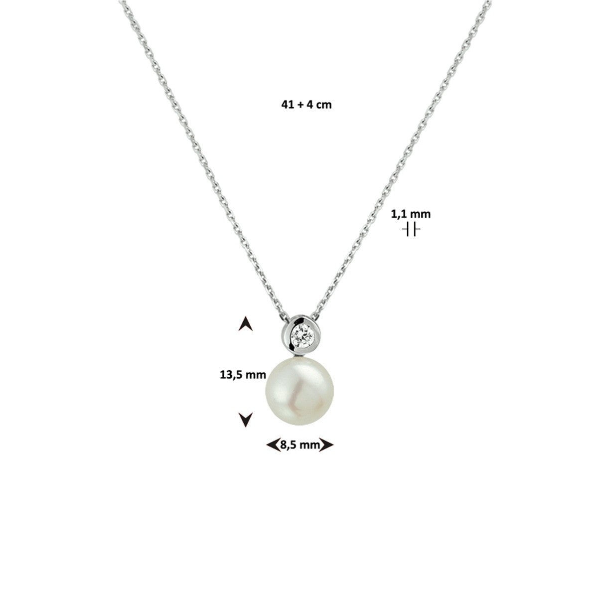 Fantasy Collection Collier parel en zirkonia 41 + 4 cm zilver