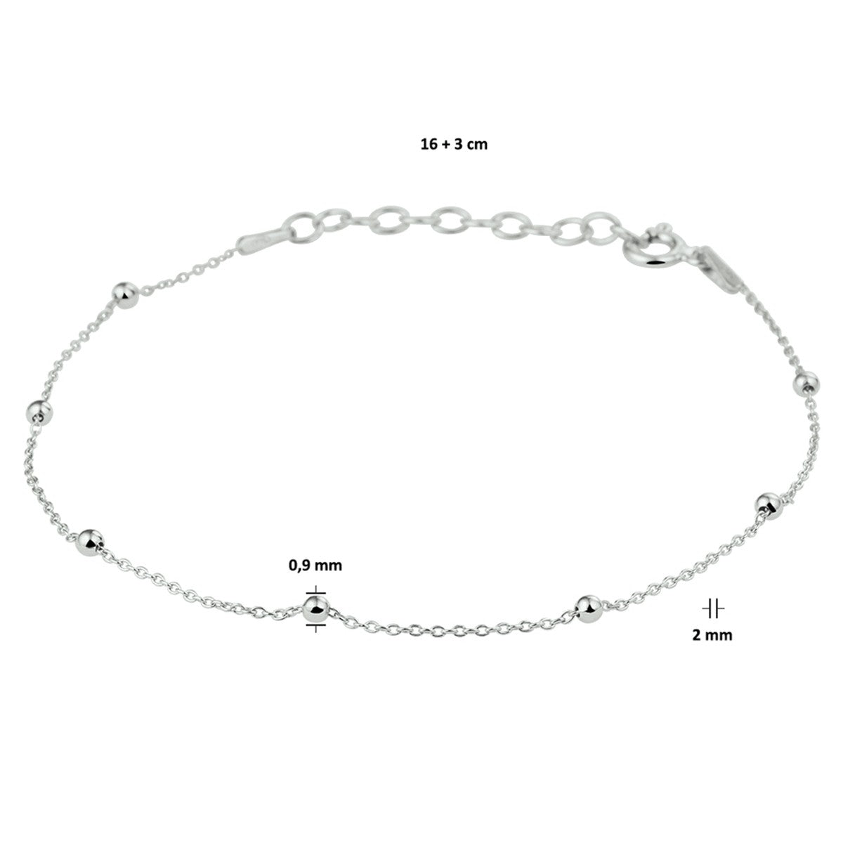 Fantasy Collection Armband bolletjes 2,0 mm 16 + 3 cm zilver
