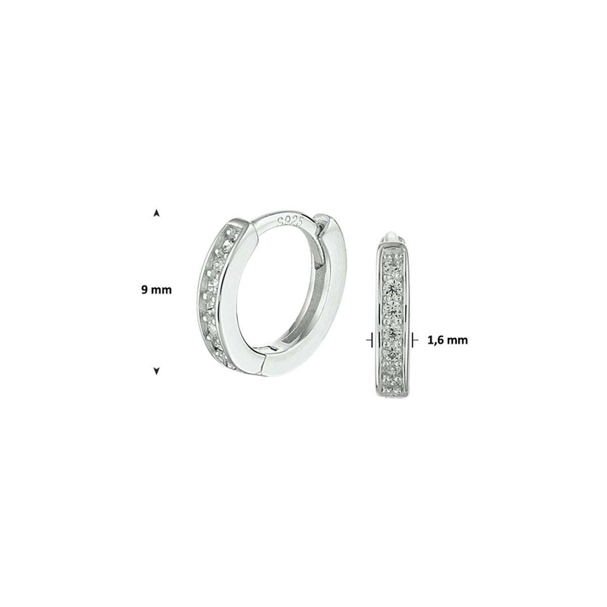 Fantasy Collection Oorbellen zirkonia 9 mm zilver