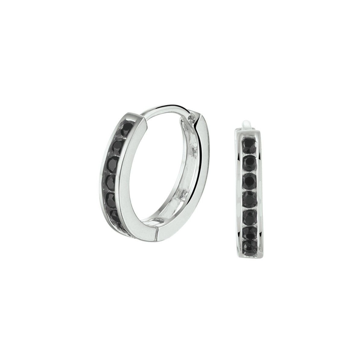 Fantasy Collection Oorbellen zwart zirkonia 12,5 mm zilver