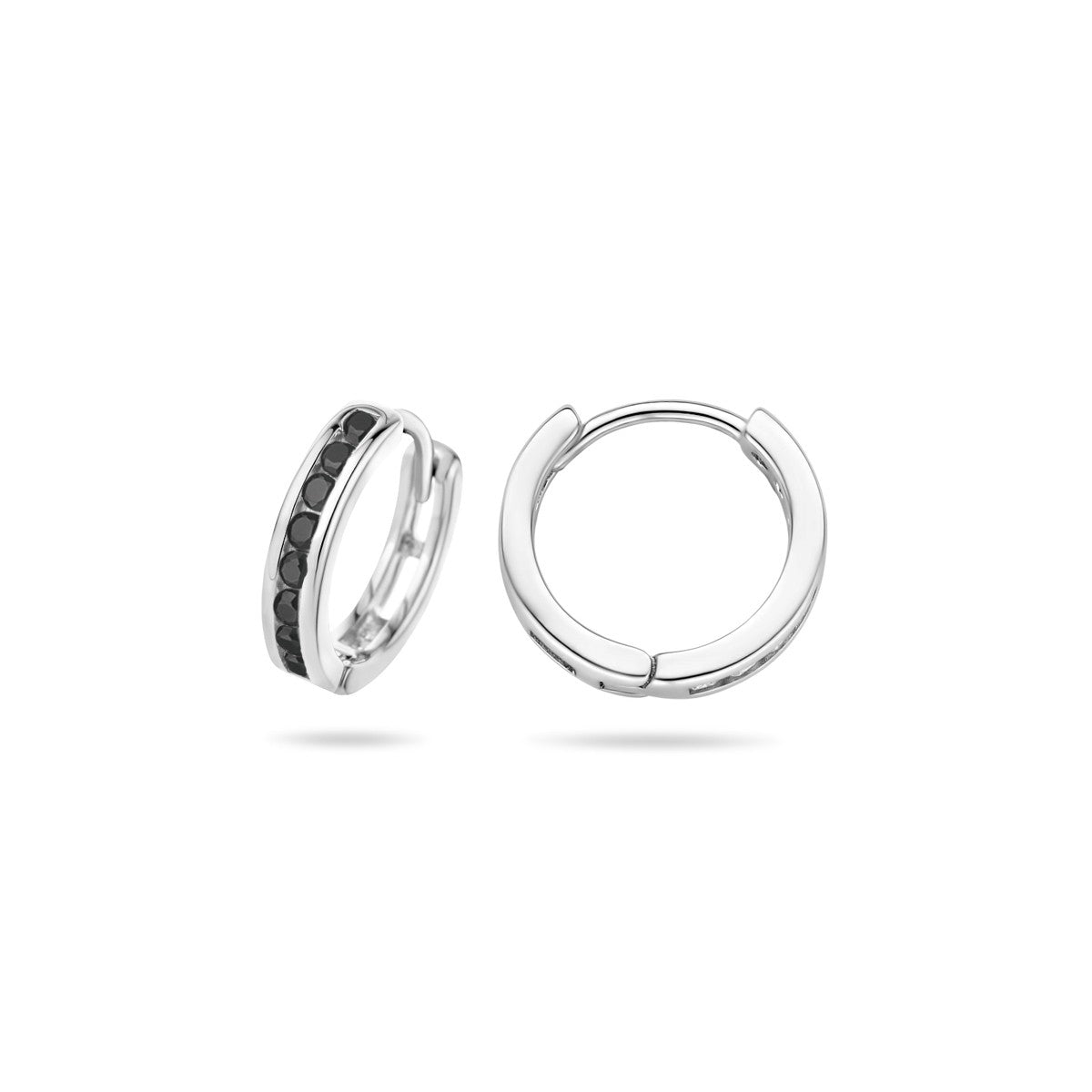 Oorbellen zwart zirkonia 12,5 mm zilver