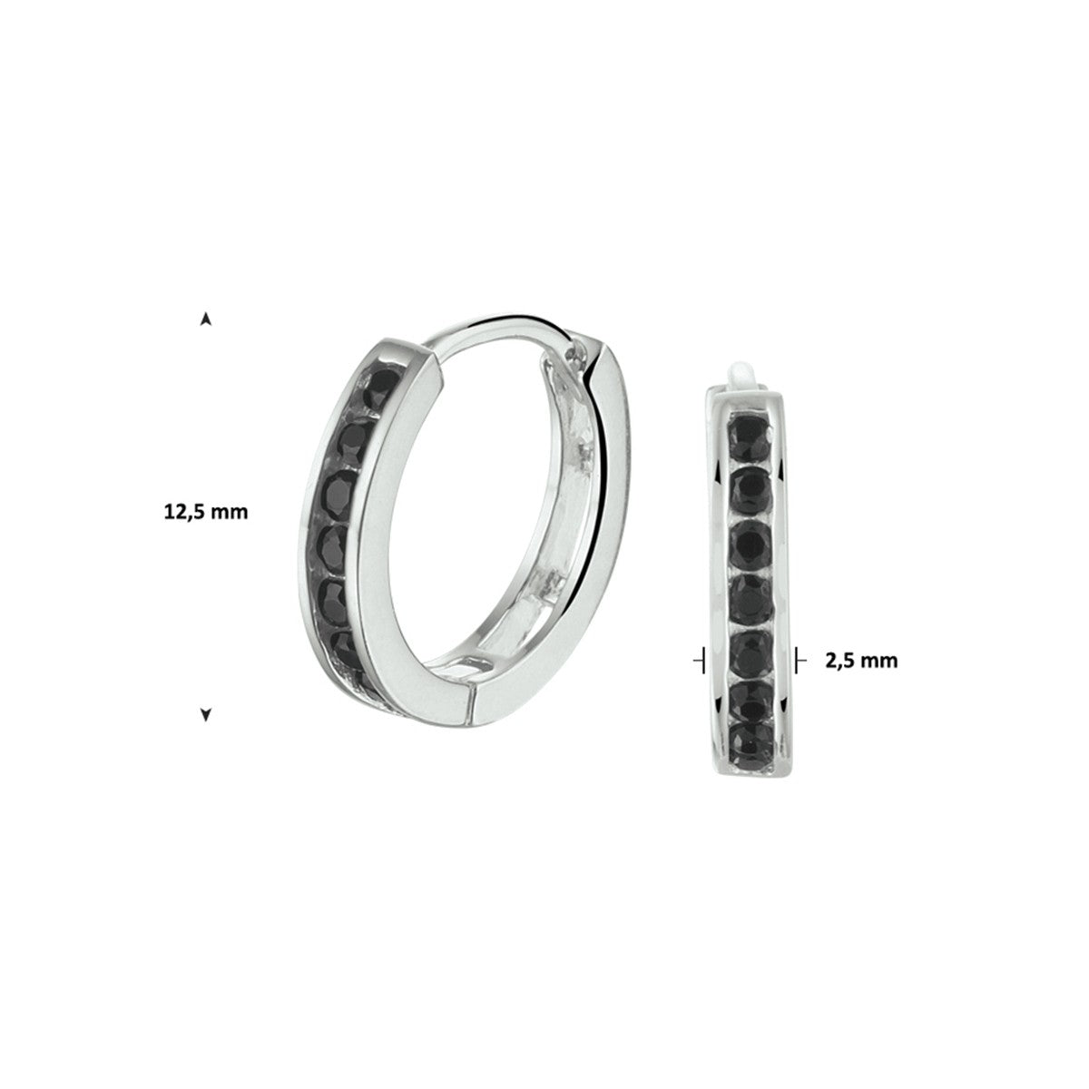 Fantasy Collection Oorbellen zwart zirkonia 12,5 mm zilver