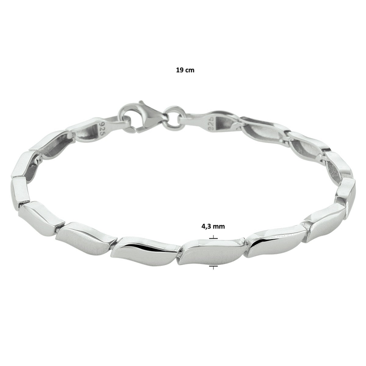 Fantasy Collection Armband poli/mat 4,3 mm 19 cm zilver