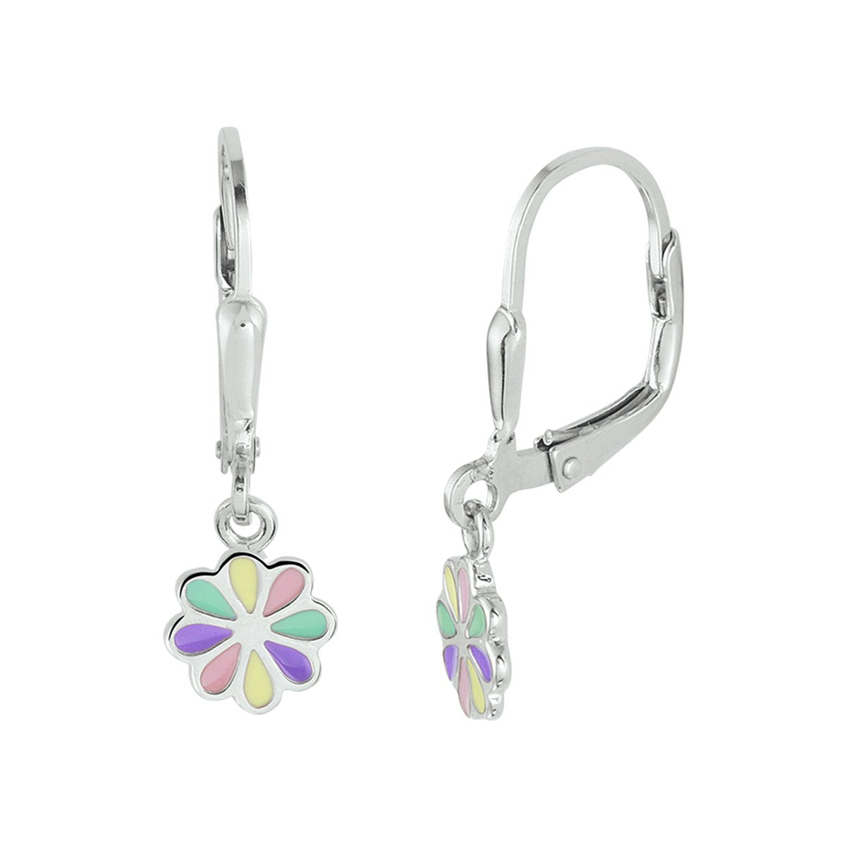 Fantasy Collection Hangende oorbellen bloem emaille brisure haak zilver