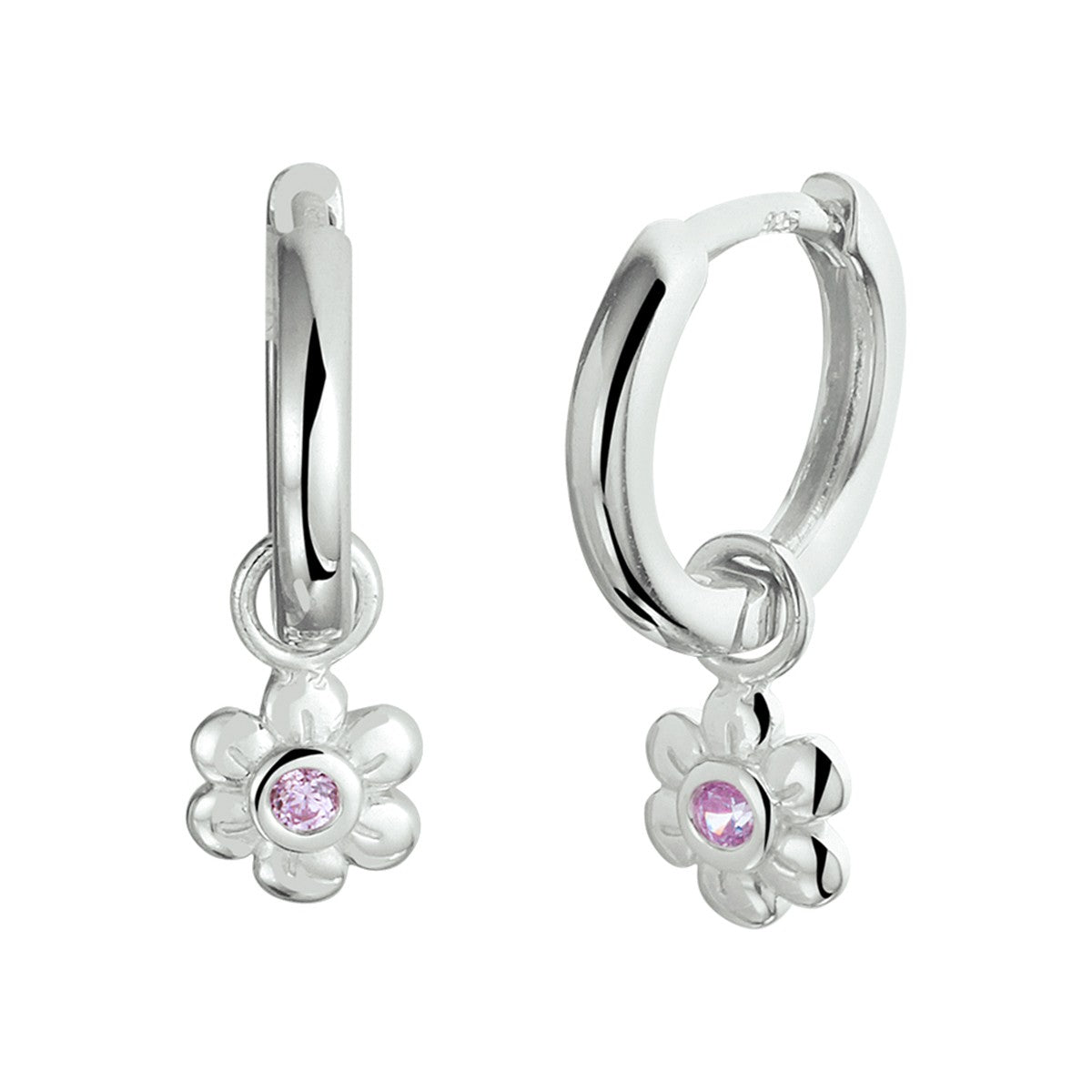 Fantasy Collection Oorbellen bloem roze zirkonia 12 mm zilver