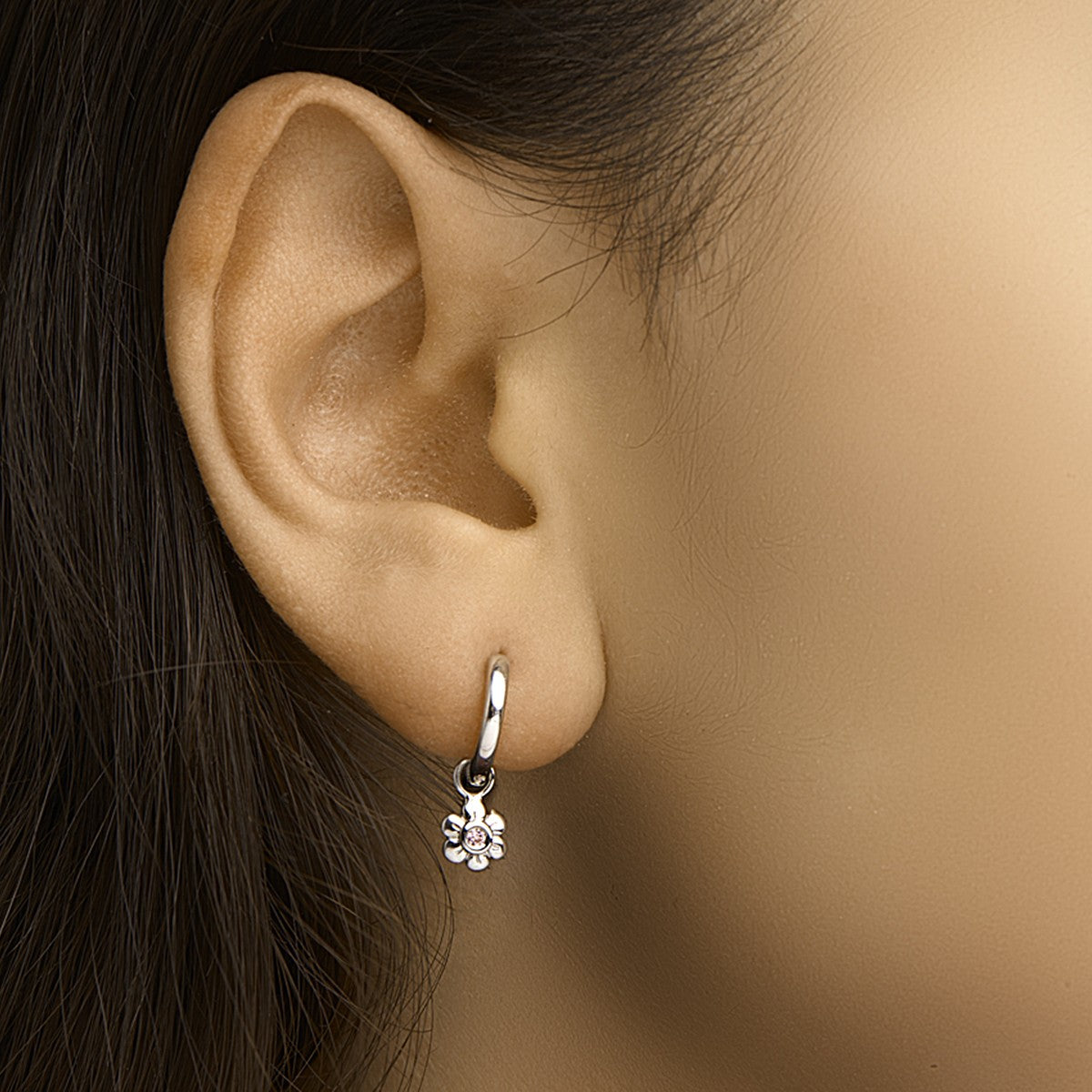 Fantasy Collection Oorbellen bloem roze zirkonia 12 mm zilver