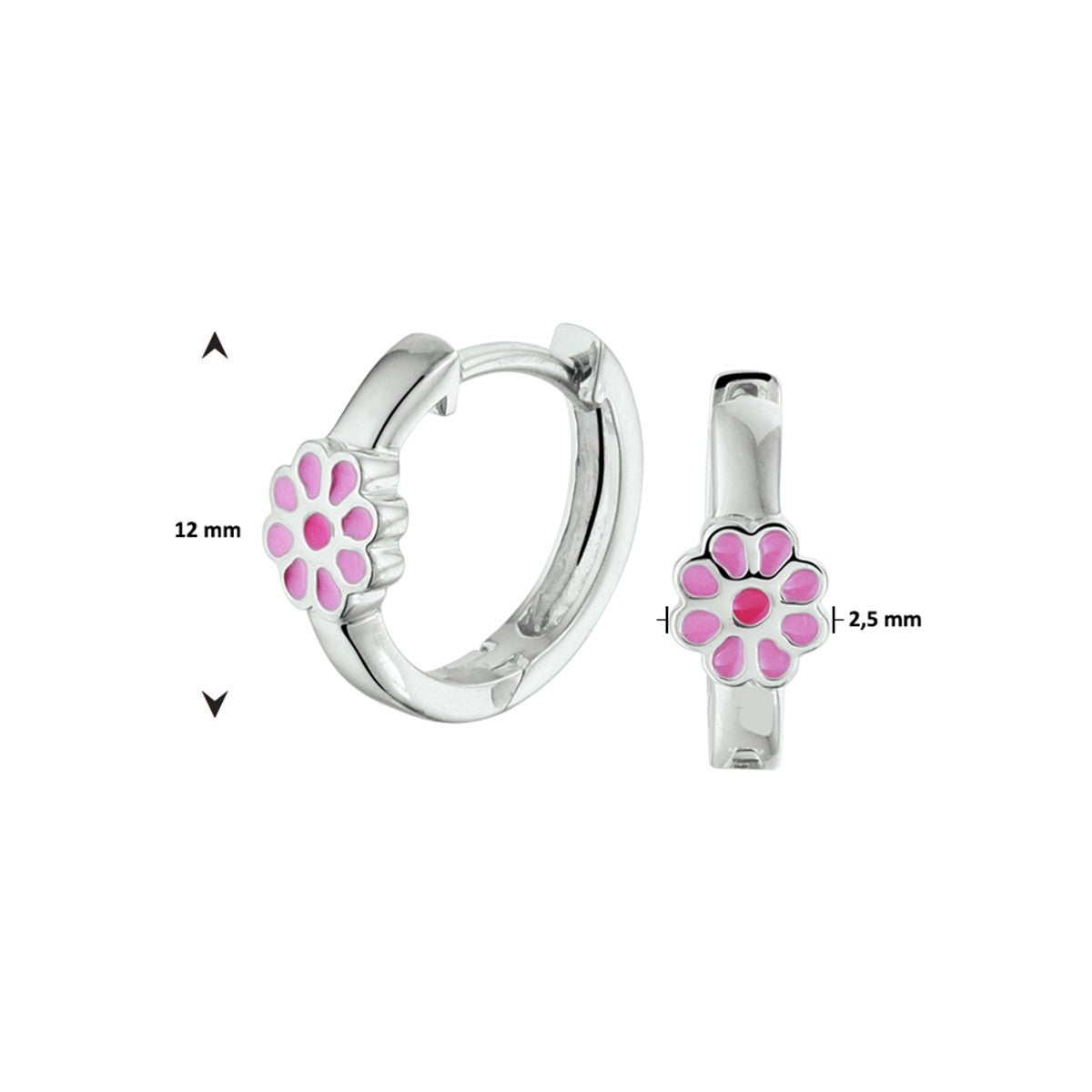 Fantasy Collection Oorbellen bloem emaille 12 mm zilver