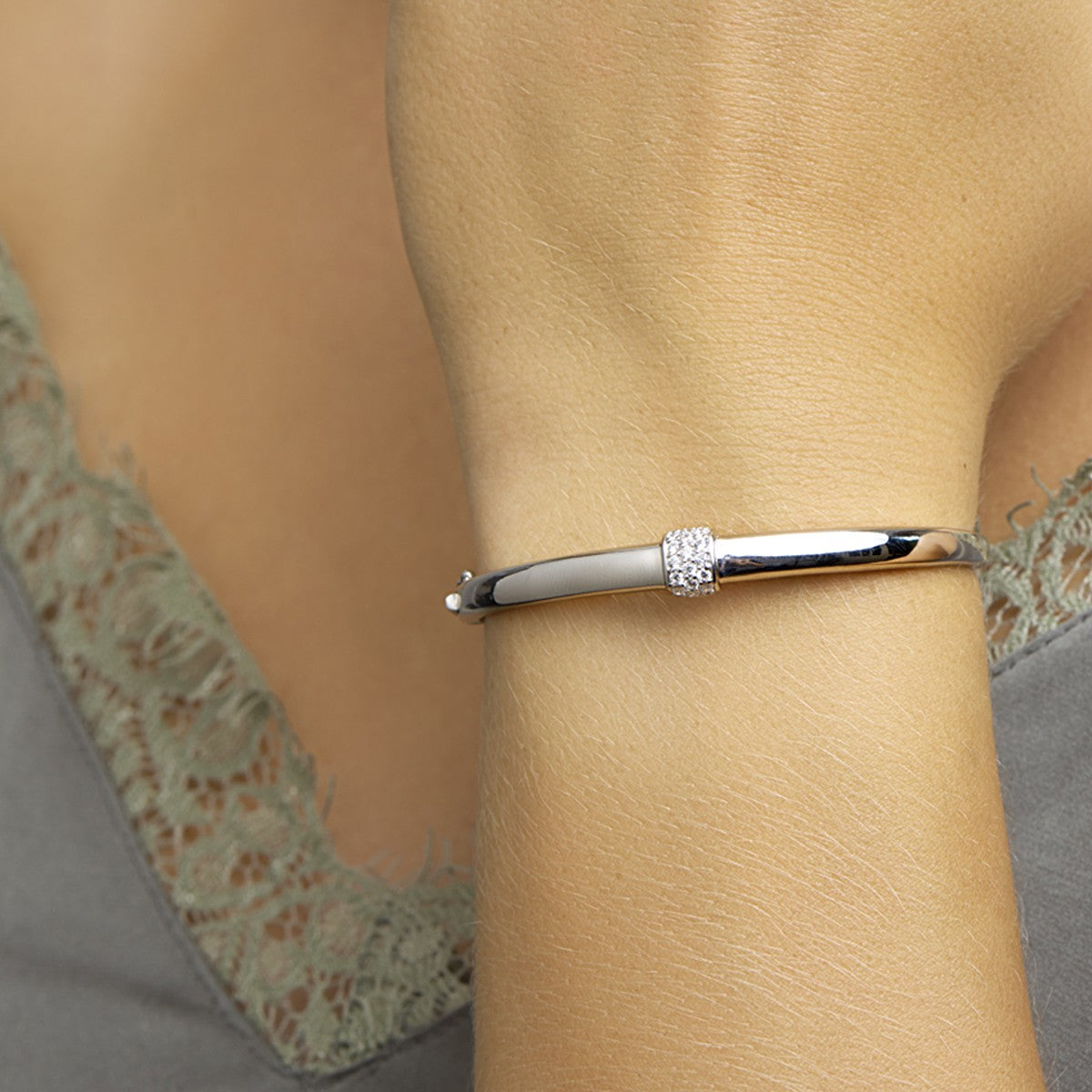 Fantasy Collection Bangle scharnier zirkonia 7,5 x 60 mm zilver