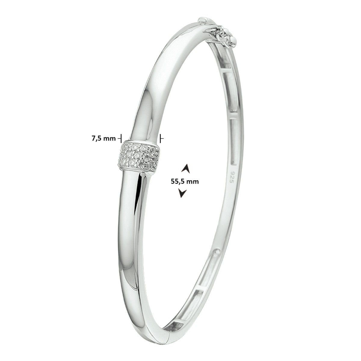 Fantasy Collection Bangle scharnier zirkonia 7,5 x 60 mm zilver