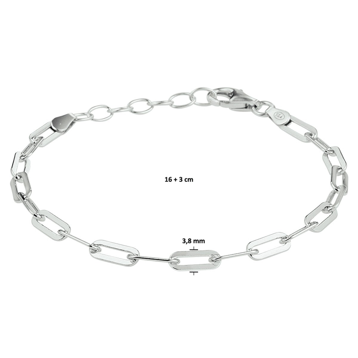 Zilveren armband paperclip platte buis 3,8 mm 16 + 3 cm 1332104 - PansiteNederland.nl