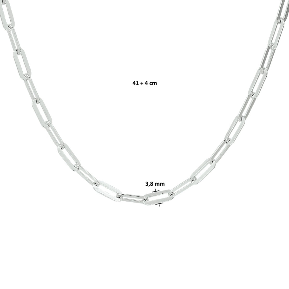 Fantasy Collection Collier paperclip platte buis 3,8 mm 41 + 4 cm zilver