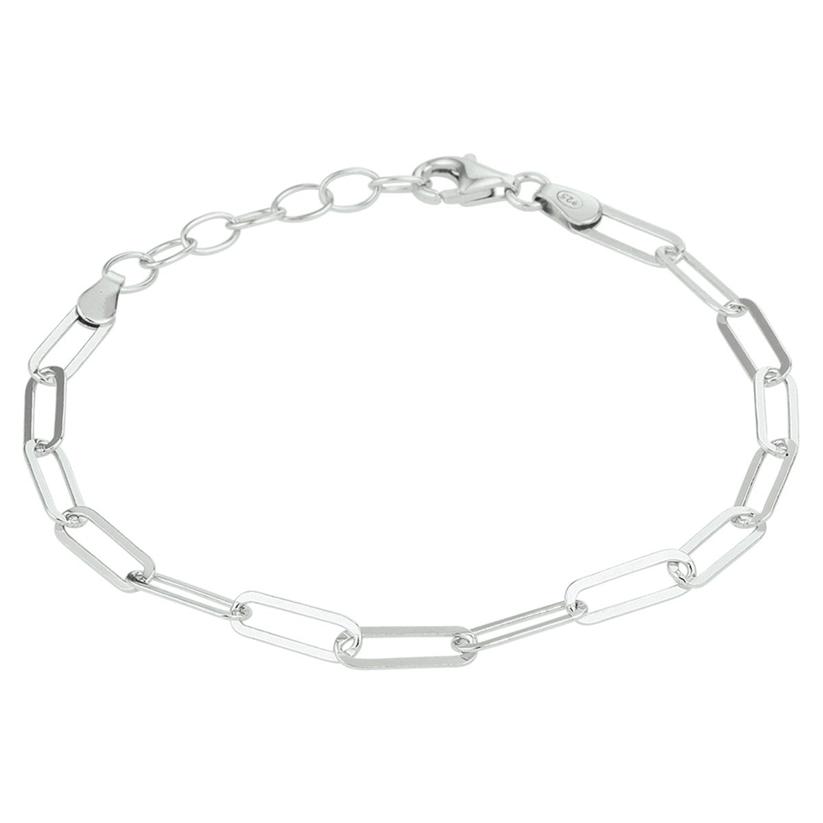 Fantasy Collection Armband paperclip platte buis 3,8 mm 16 + 3 cm zilver