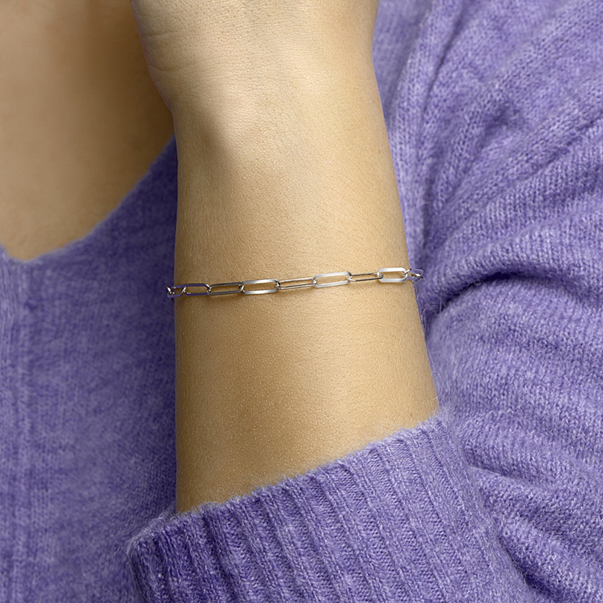 Fantasy Collection Armband paperclip platte buis 3,8 mm 16 + 3 cm zilver