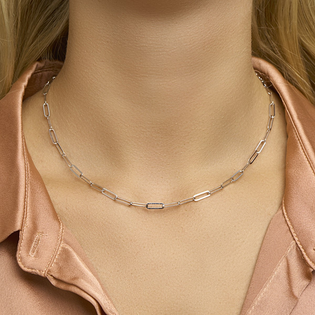 Fantasy Collection Collier paperclip platte buis 3,8 mm 41 + 4 cm zilver