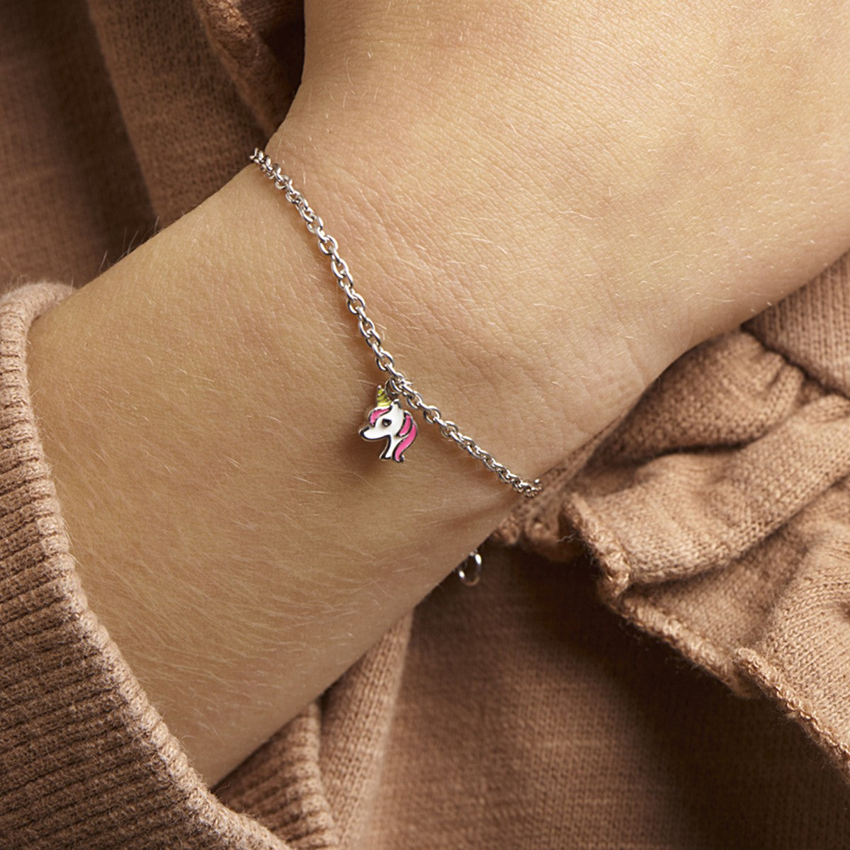 Fantasy Collection Armband eenhoorn emaille 13 + 3 cm zilver