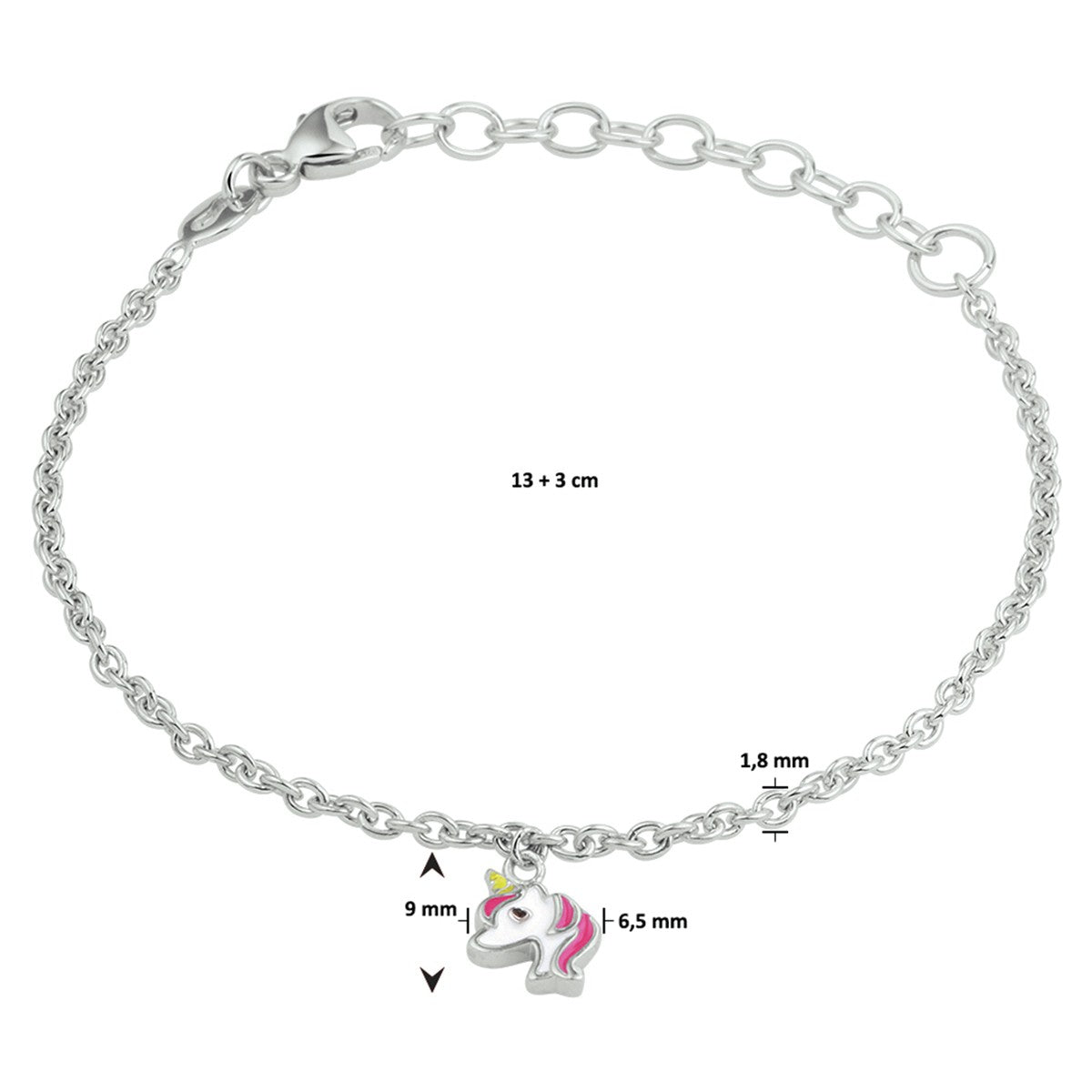 Fantasy Collection Armband eenhoorn emaille 13 + 3 cm zilver