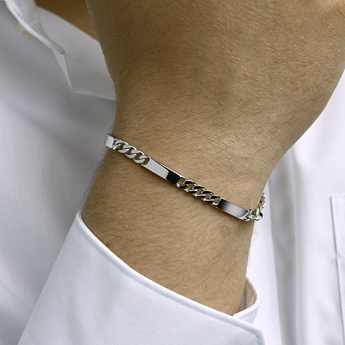 Fantasy Collection Graveerarmband gourmette 6 zijdes geslepen plaat 5,0 mm zilver