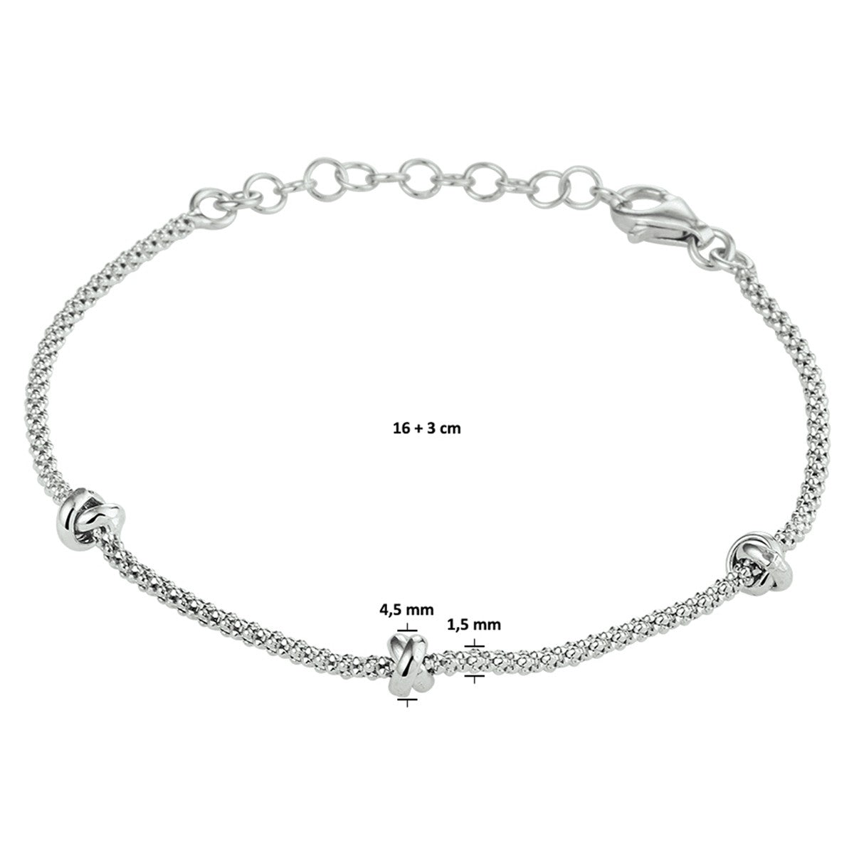 Fantasy Collection Armband knopen 4,5 mm 16 + 3 cm zilver