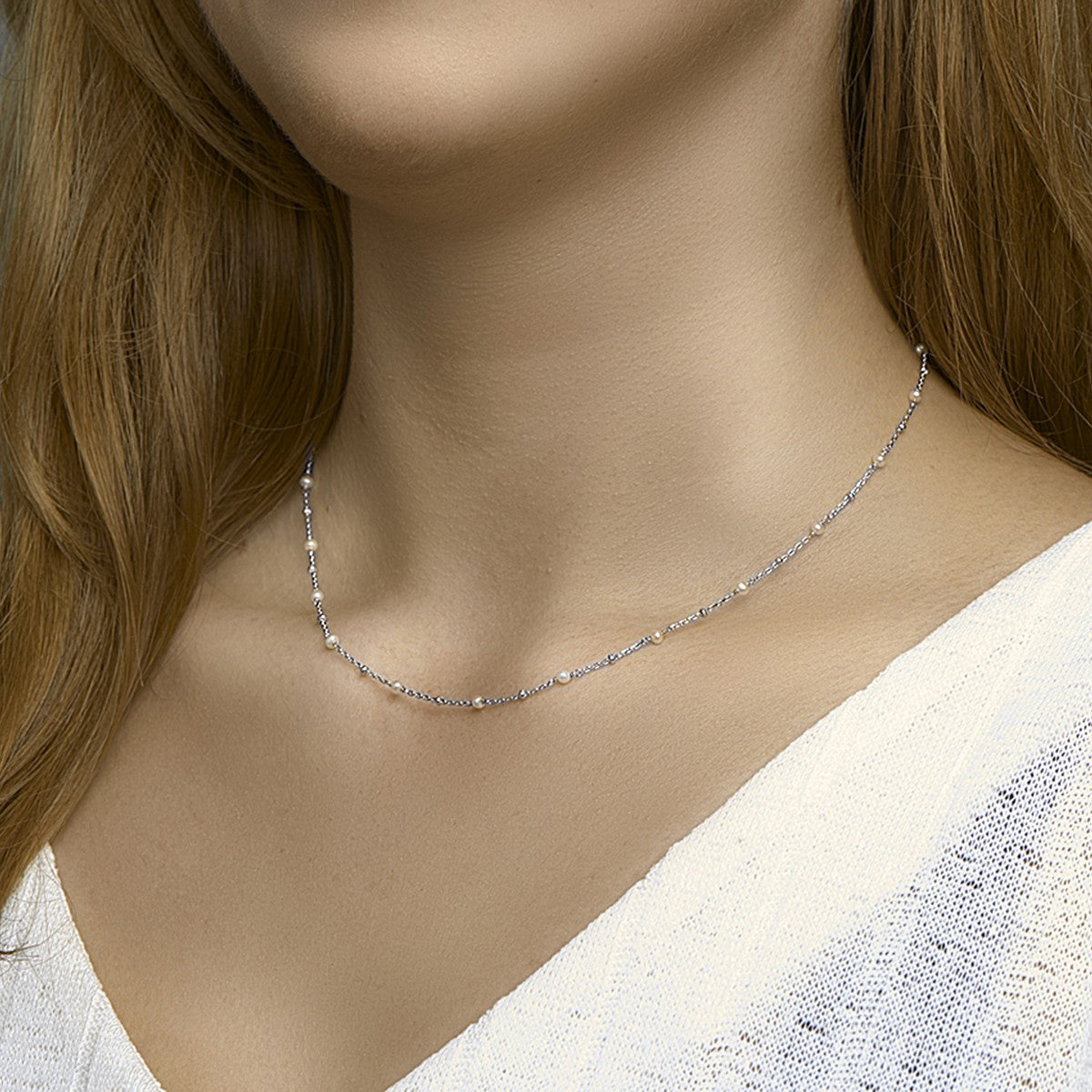 Fantasy Collection Collier parel 41 + 4 cm zilver