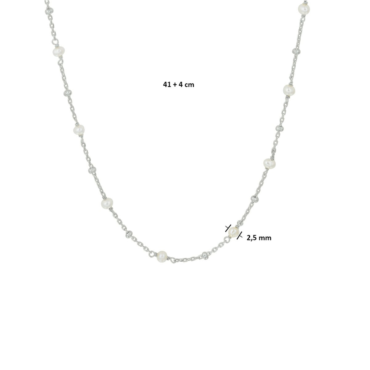 Fantasy Collection Collier parel 41 + 4 cm zilver