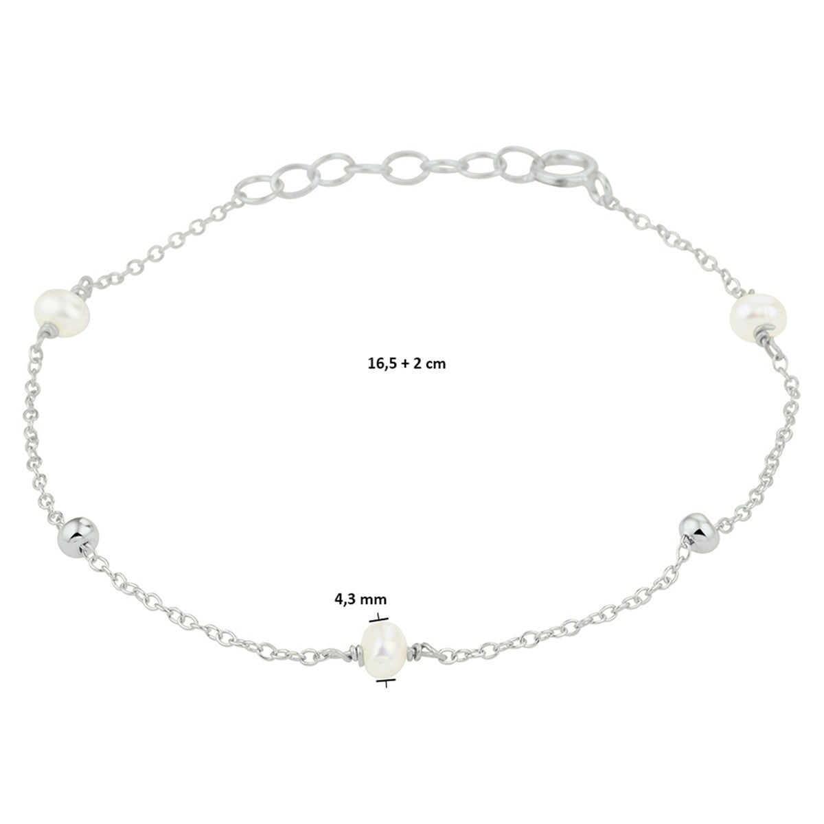 Fantasy Collection Armband parel 16,5 + 2 cm zilver