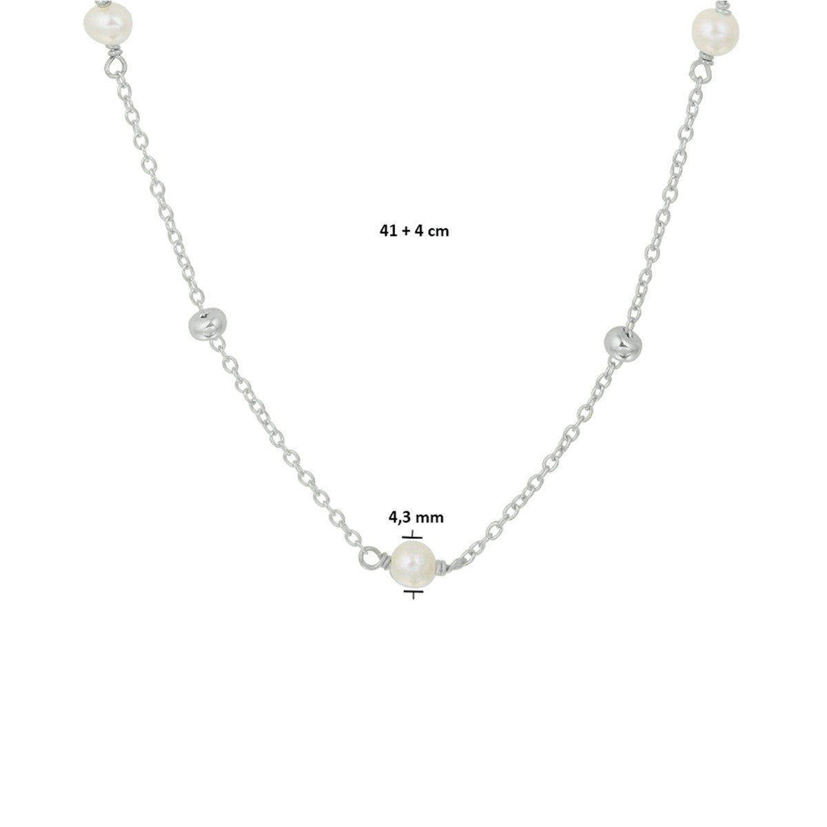 Fantasy Collection Collier parel 41 + 4 cm zilver