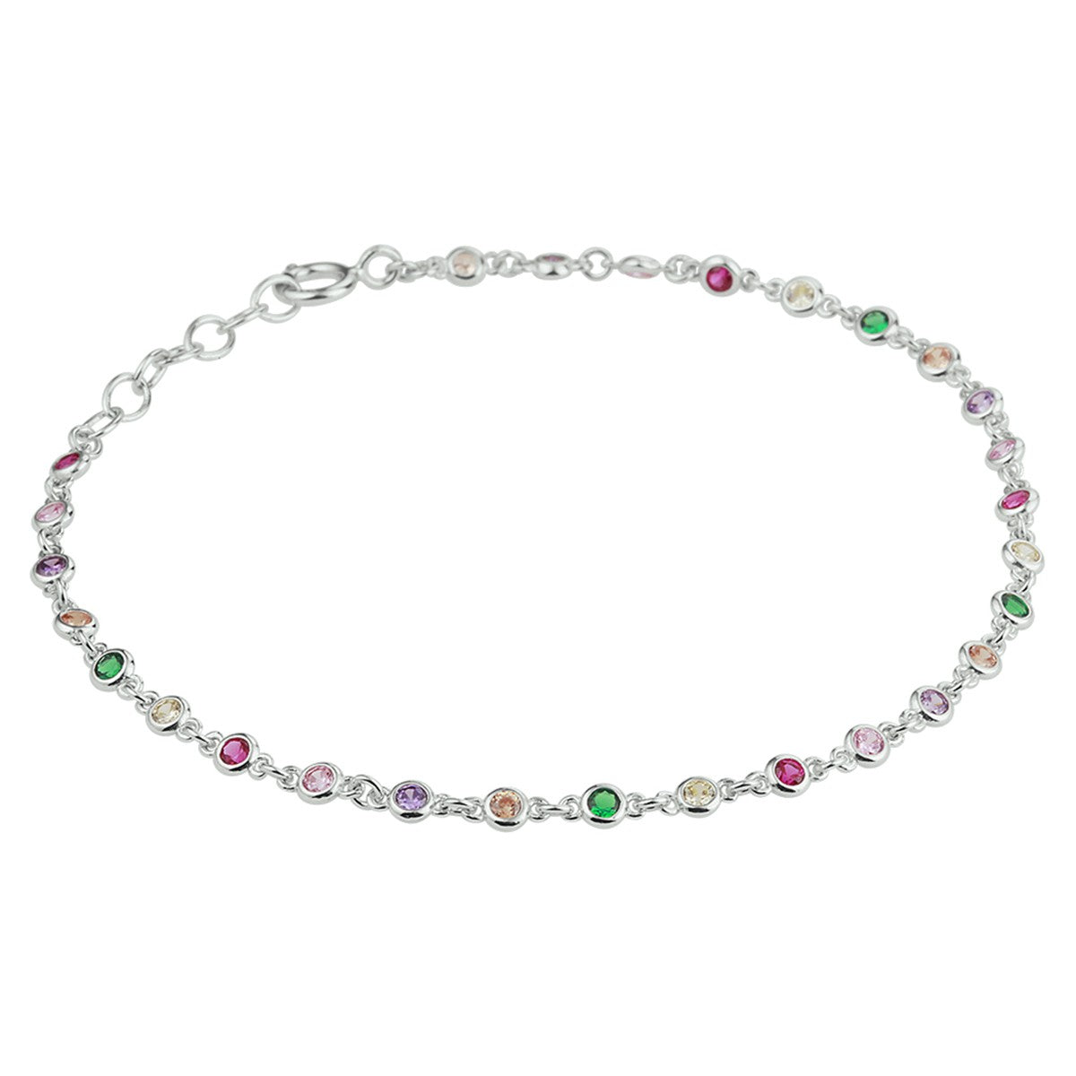 Fantasy Collection Armband regenboog zirkonia 16,5 + 2 cm zilver