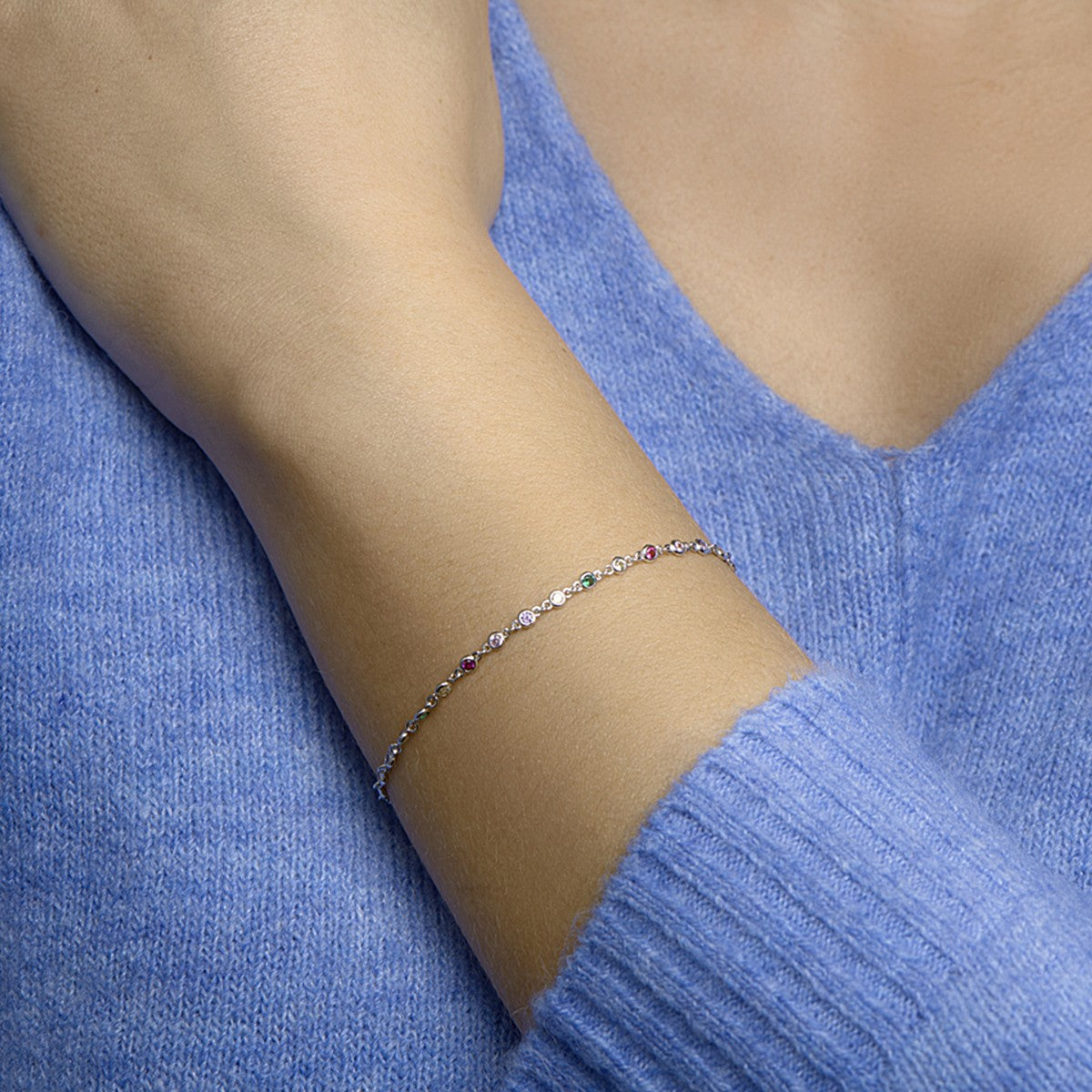 Fantasy Collection Armband regenboog zirkonia 16,5 + 2 cm zilver