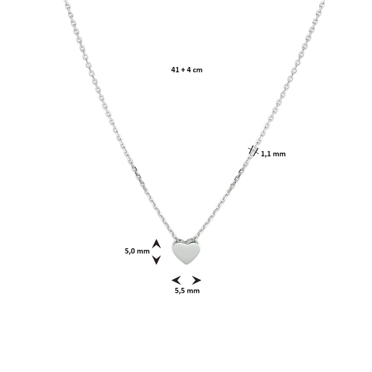 Fantasy Collection Collier hart 41 + 4 cm zilver