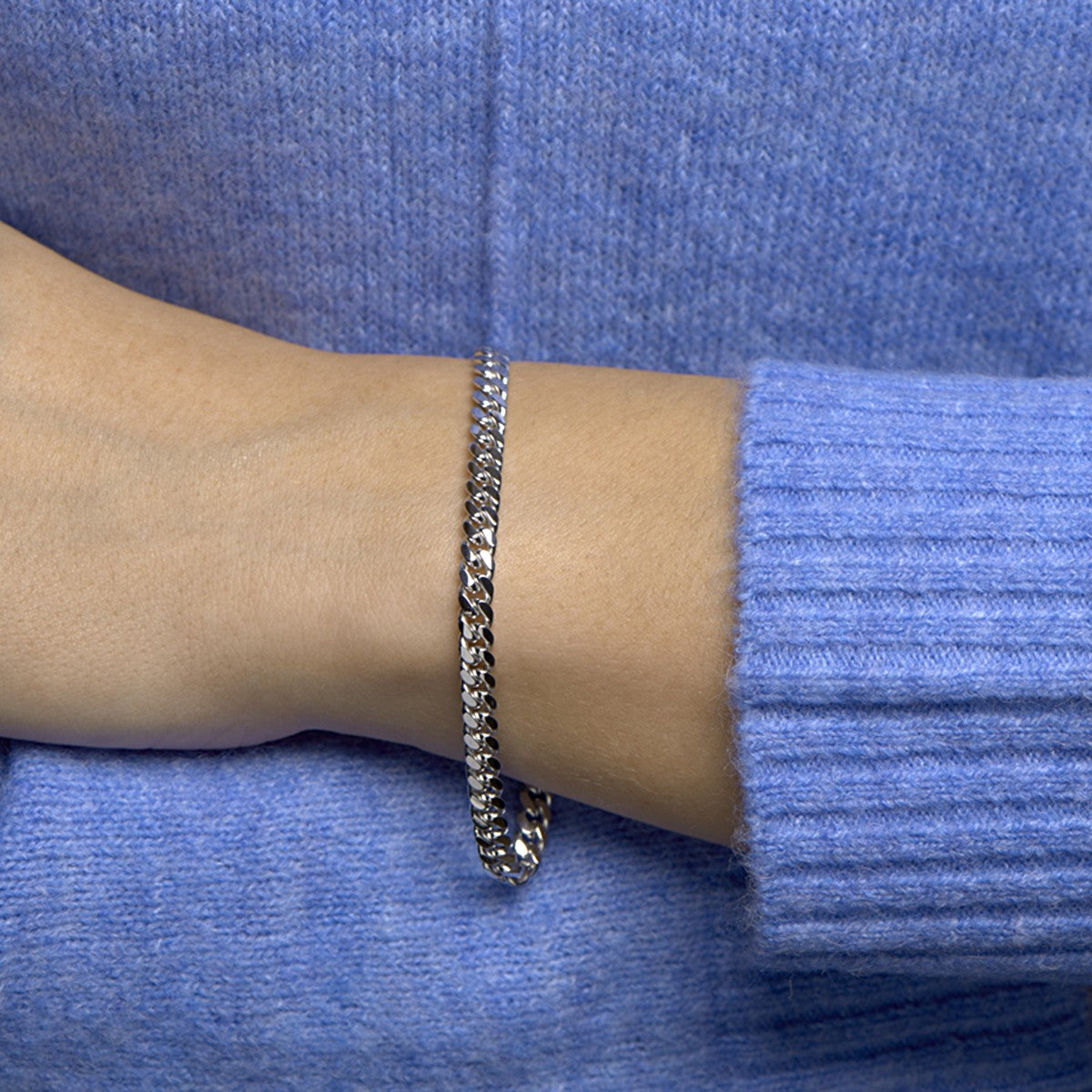 Fantasy Collection Armband gourmette 6 zijdes geslepen 4,8 mm 19 cm zilver