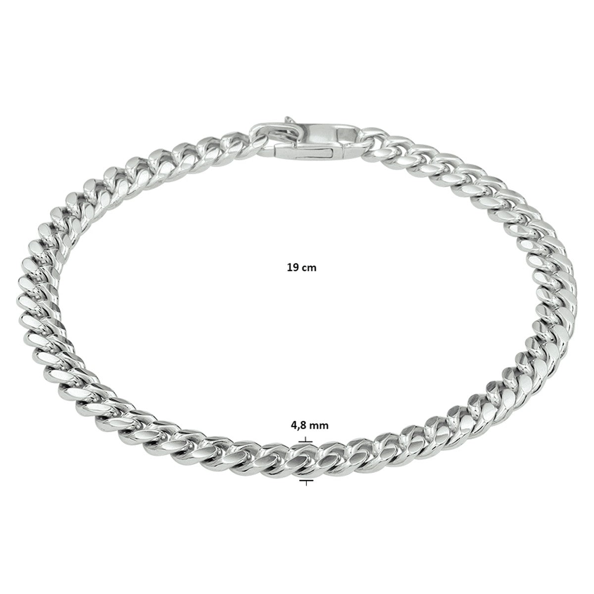 Fantasy Collection Armband gourmette 6 zijdes geslepen 4,8 mm 19 cm zilver