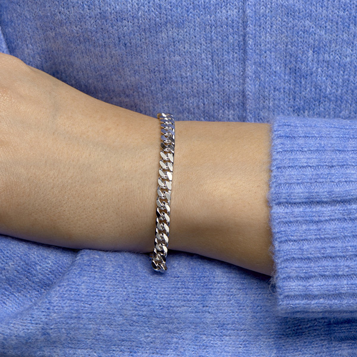 Fantasy Collection Armband gourmette 6 zijdes geslepen 5,6 mm 19 cm zilver