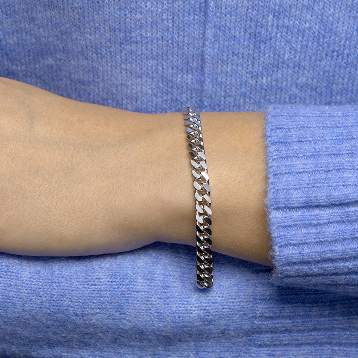 Fantasy Collection Armband gourmette 6 zijdes geslepen 6,6 mm 19,5 cm zilver