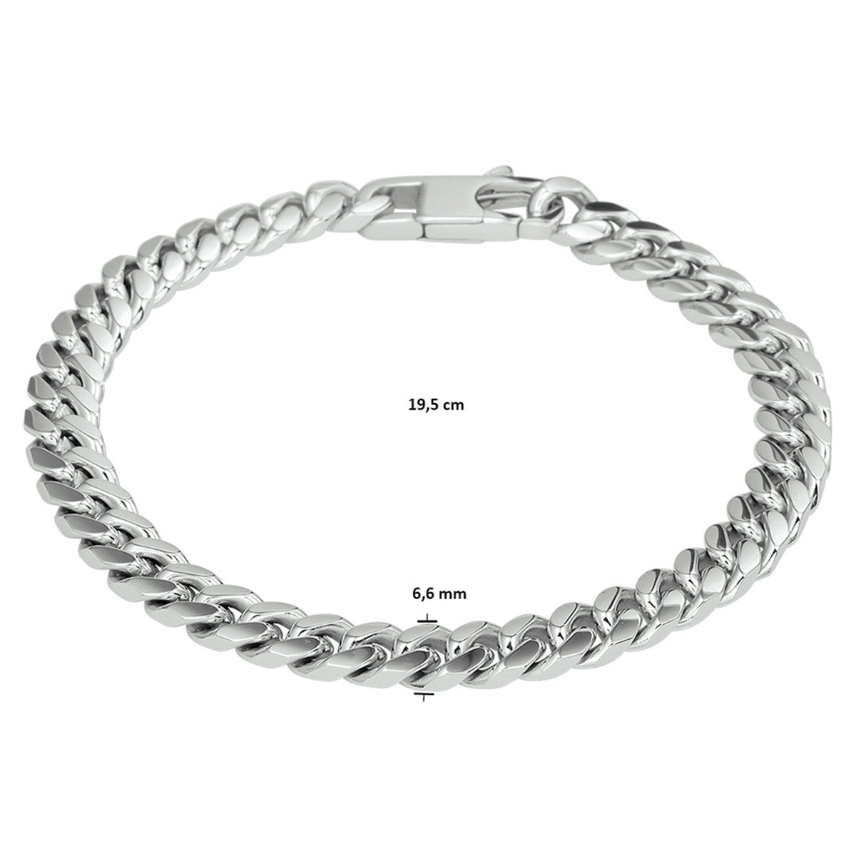 Fantasy Collection Armband gourmette 6 zijdes geslepen 6,6 mm 19,5 cm zilver