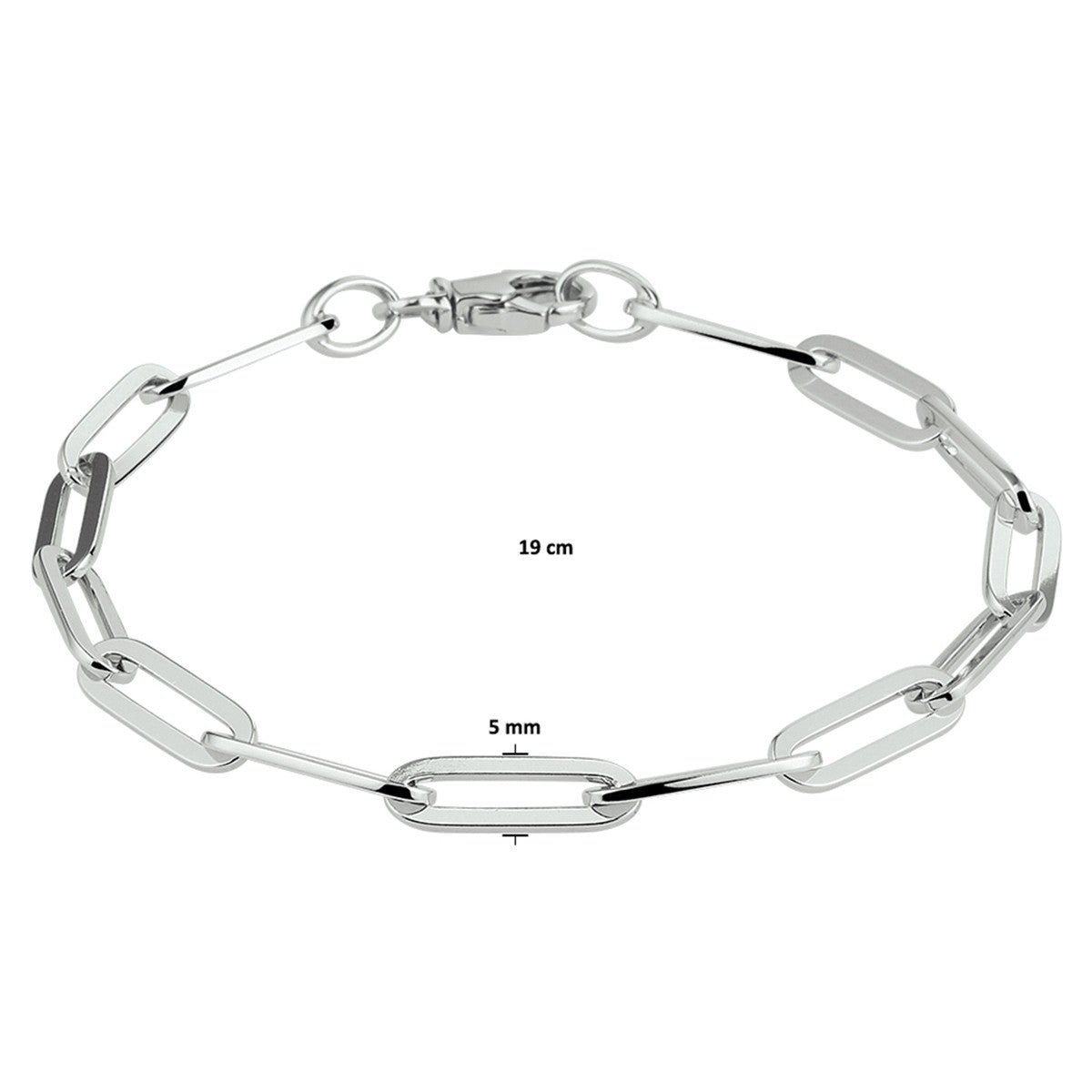Fantasy Collection Armband paperclip vierkante buis 5,0 mm 19 cm zilver