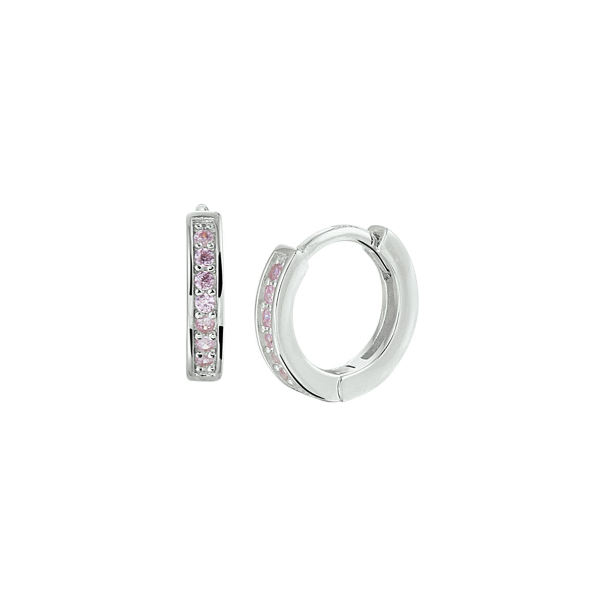Fantasy Collection Oorbellen roze zirkonia 9 mm zilver